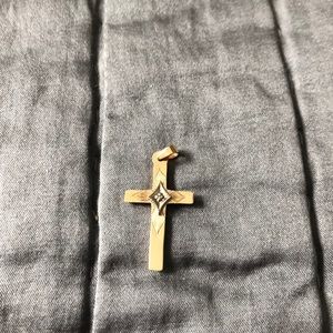 Gold Cross Charm with Etched Detail